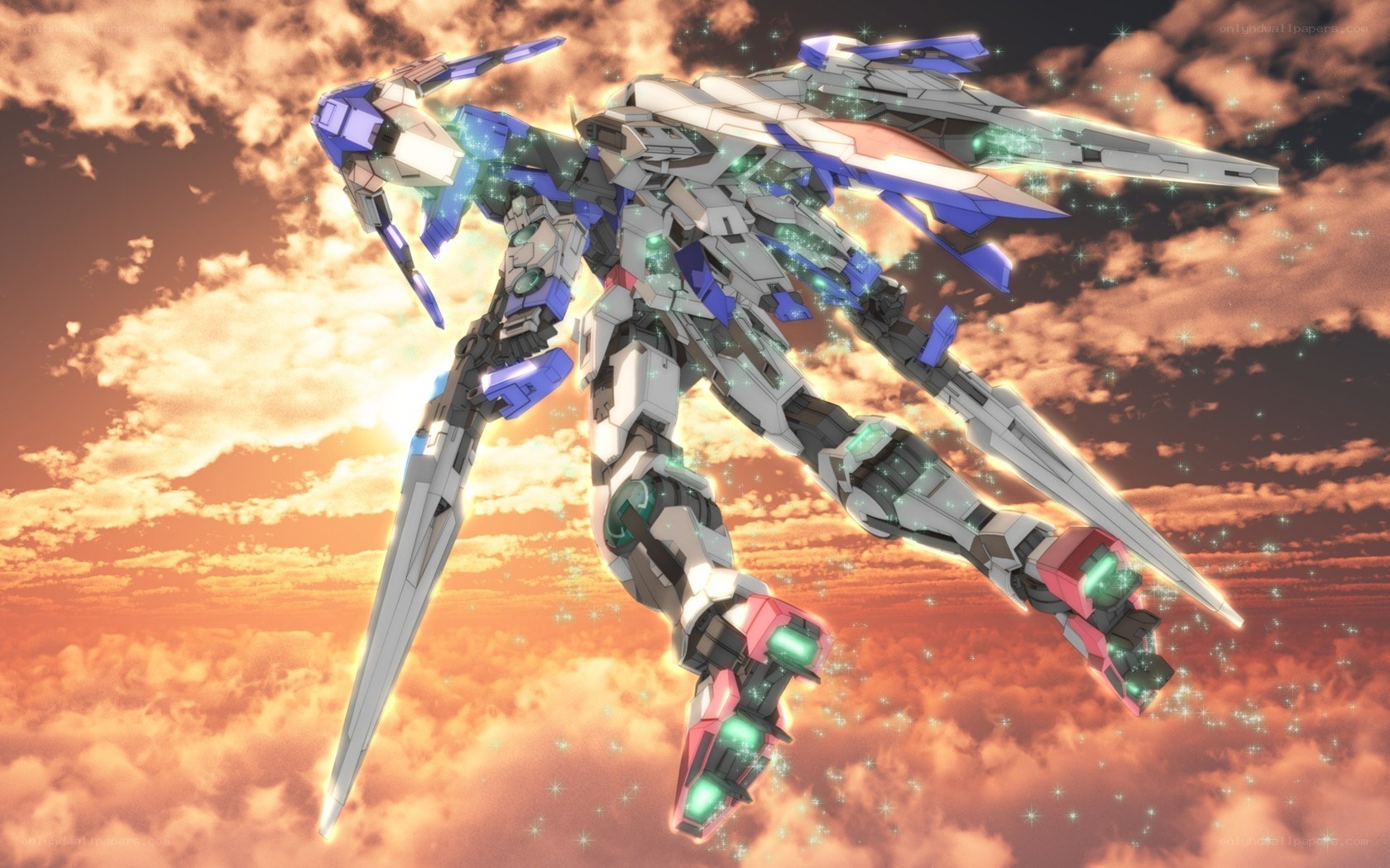 Gundam in sunset sky