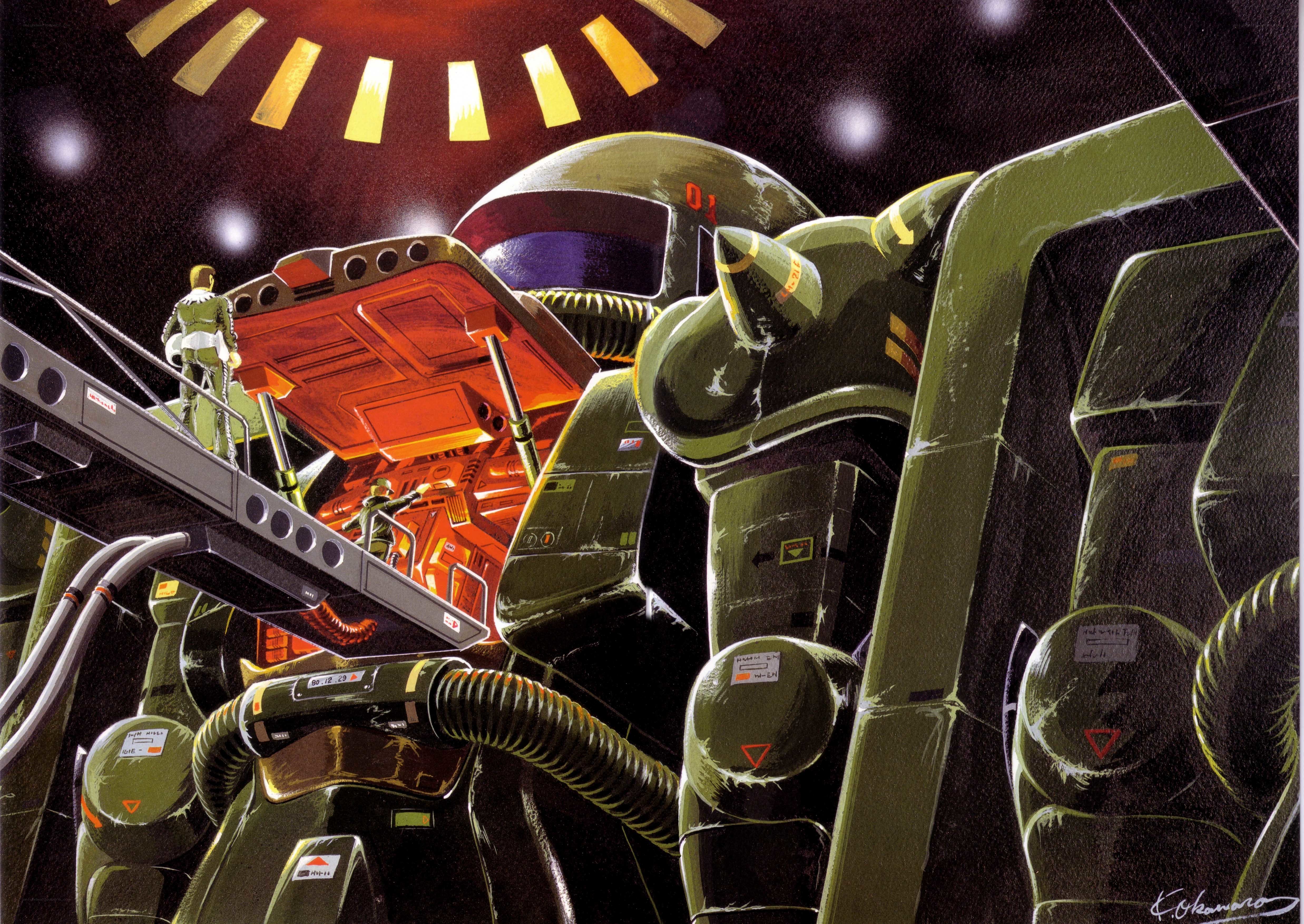 Gundam mecha in hangar