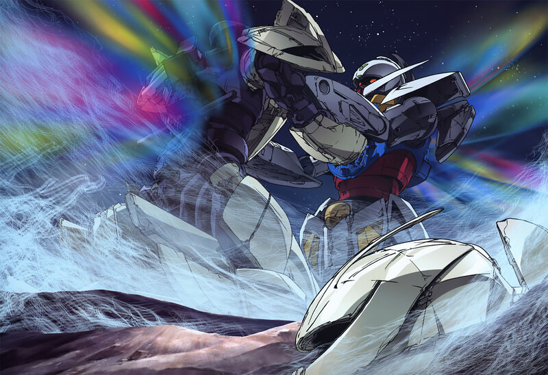Gundam mecha in space battle
