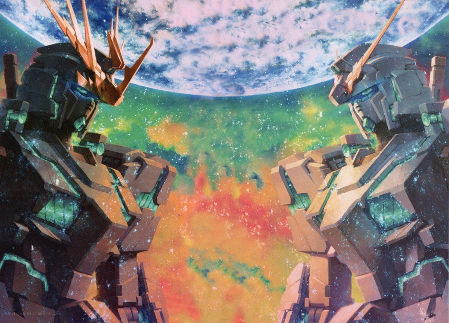 Gundam mechs face off in space