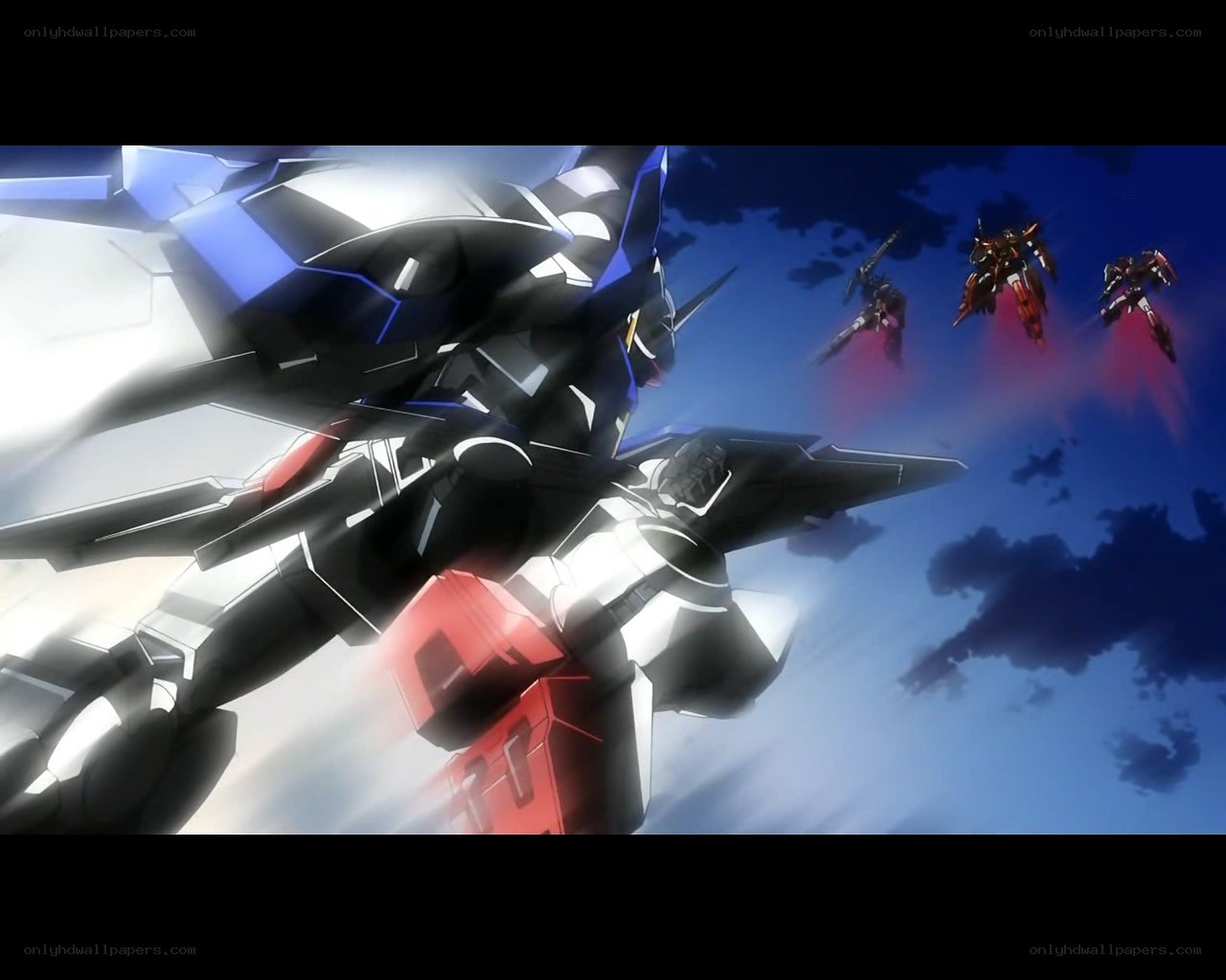 Gundam mechs in aerial combat