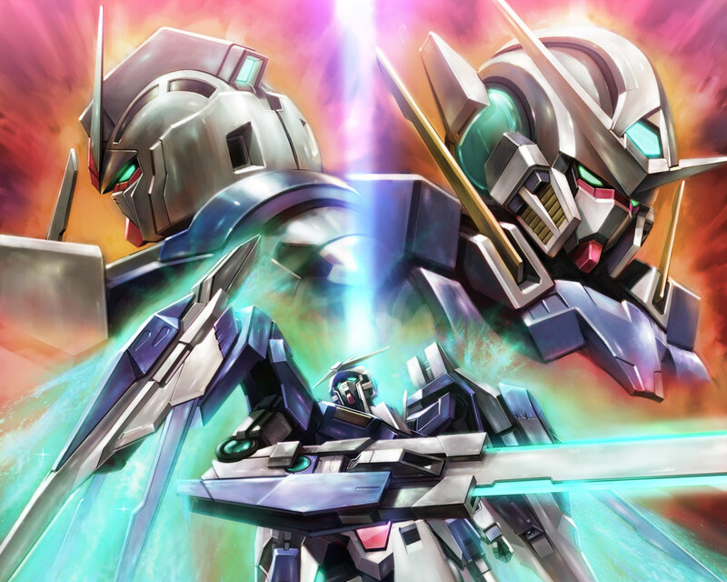 Gundam mechs in battle