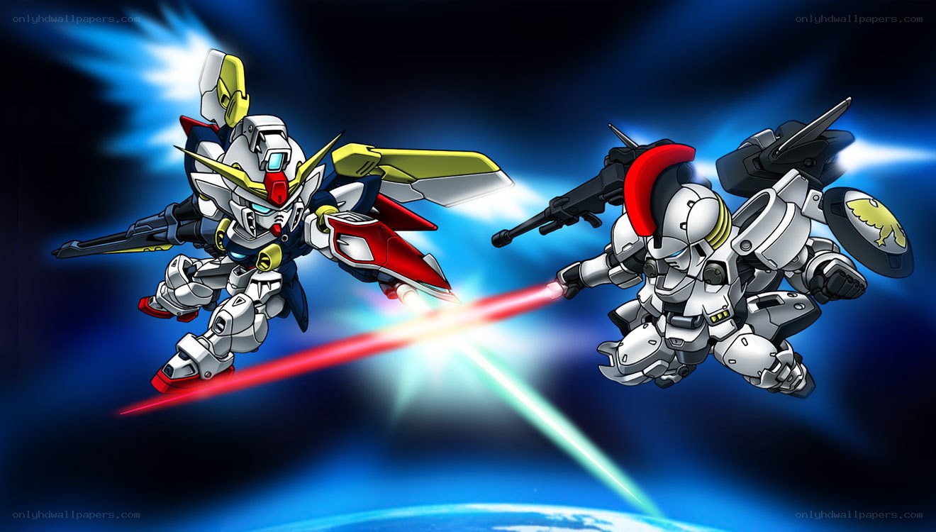 Gundam mechs in battle