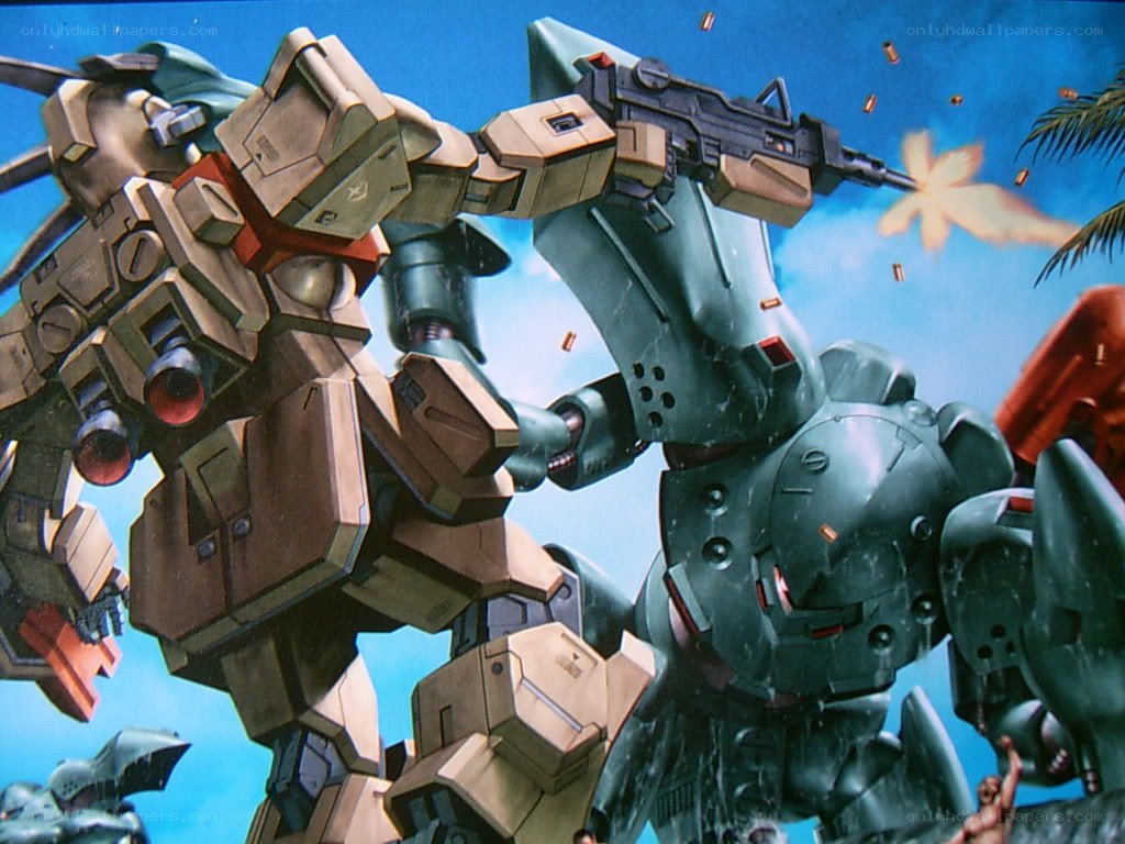 Gundam mechs in combat