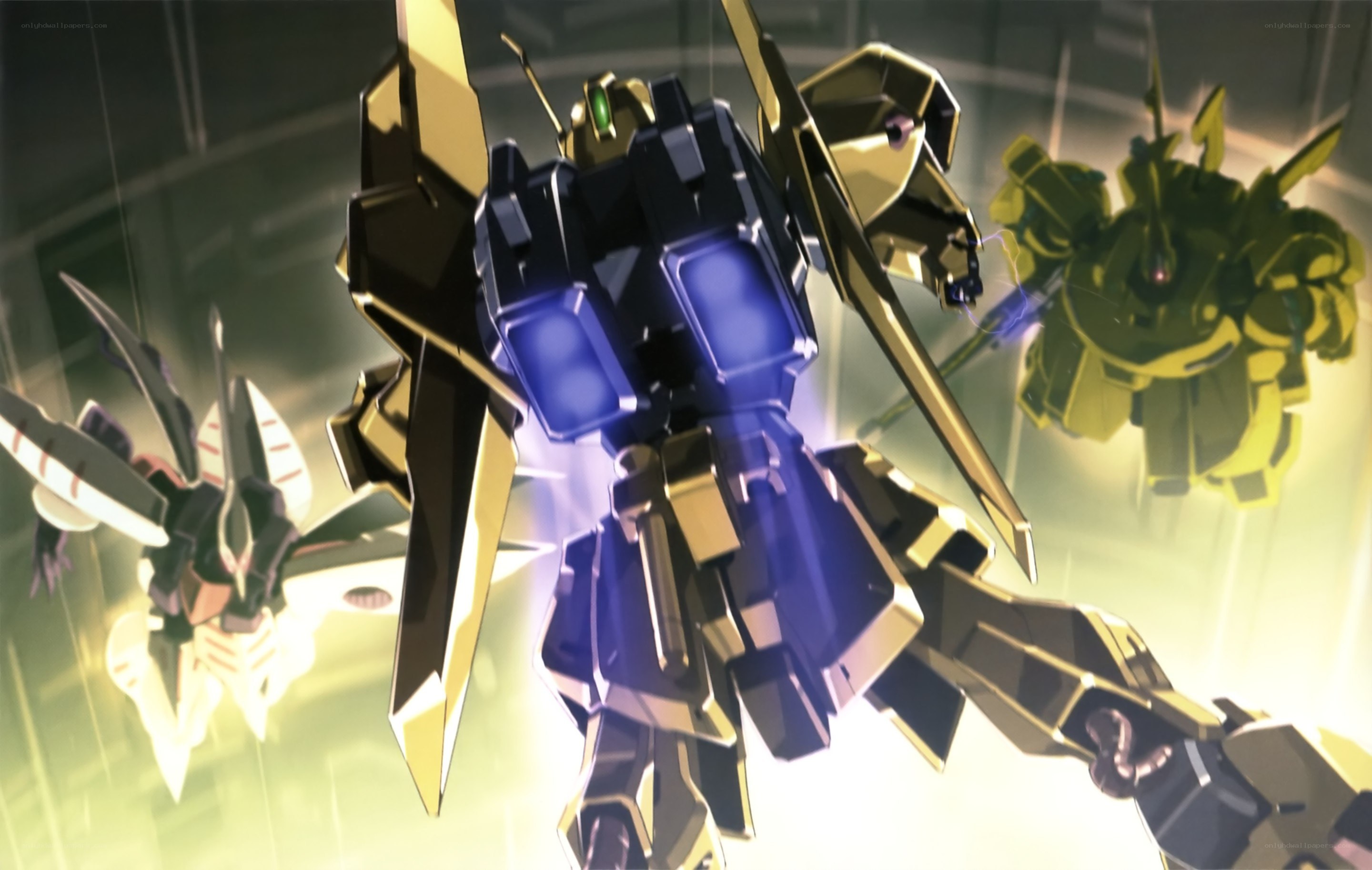 Gundam mechs in combat