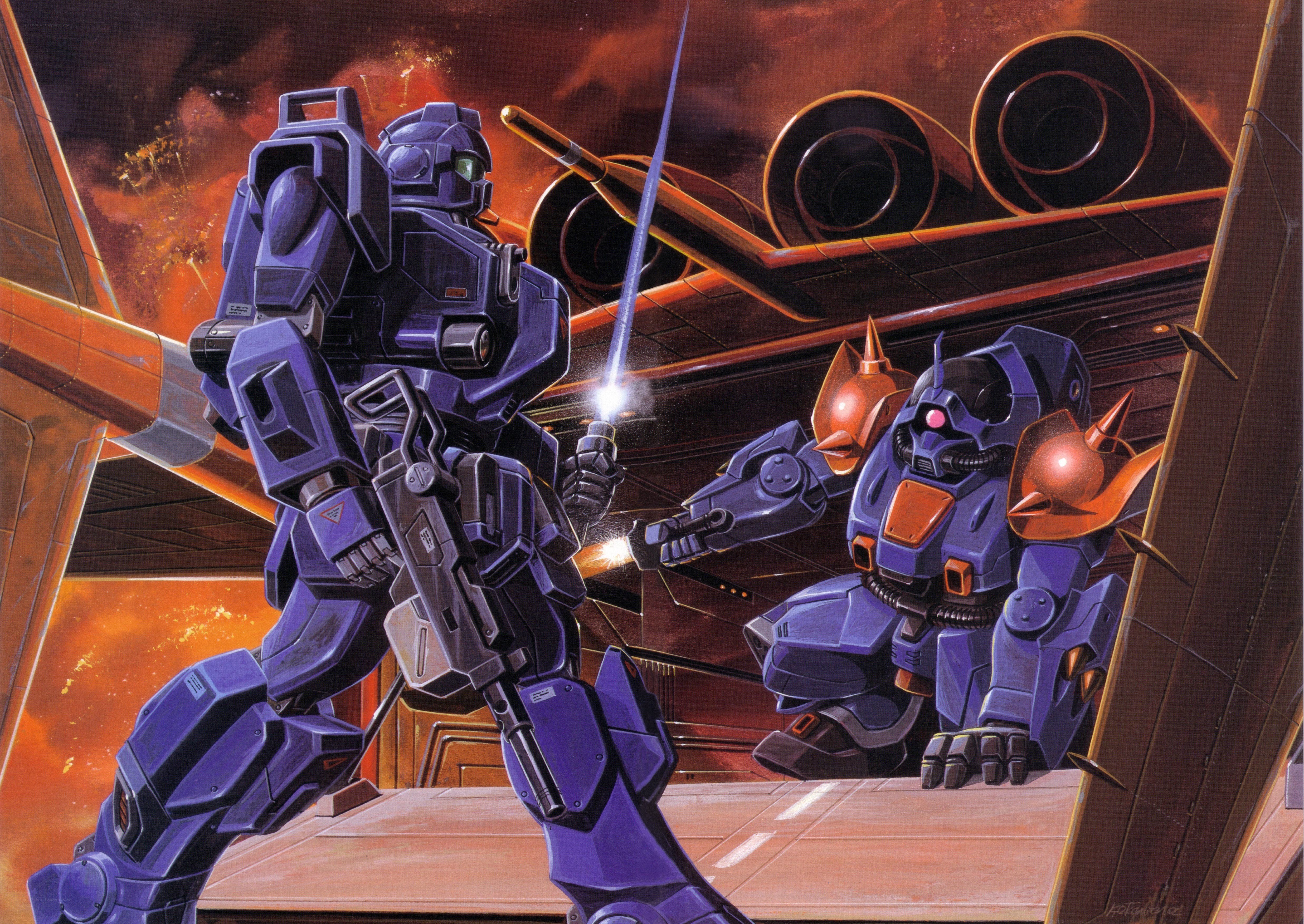 Gundam mechs in combat