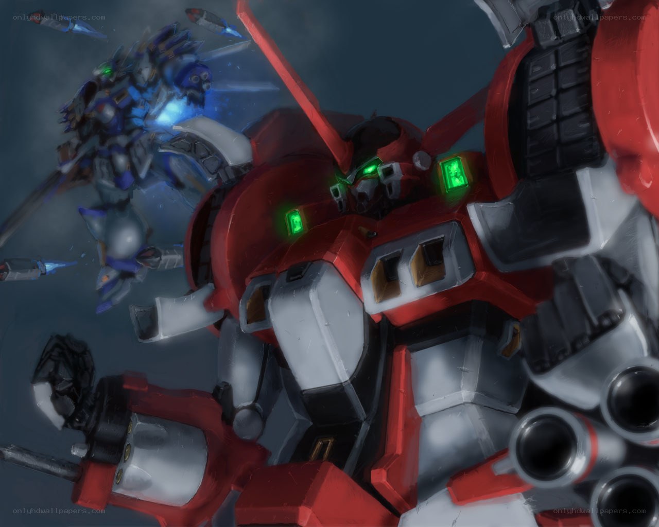 Gundam mechs in combat