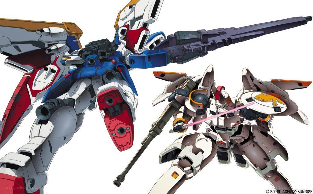 Gundam mechs in combat