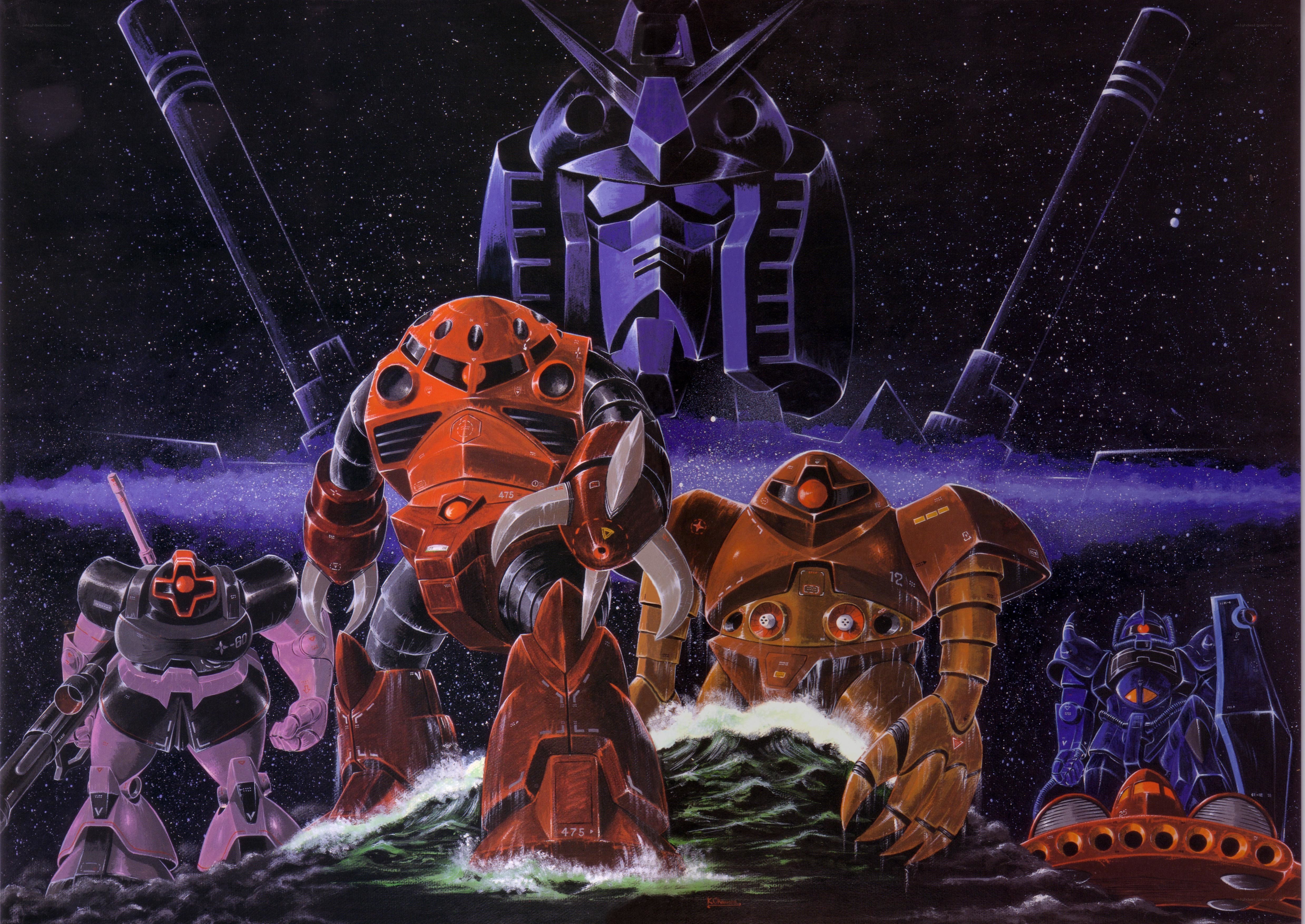 Gundam mechs in space