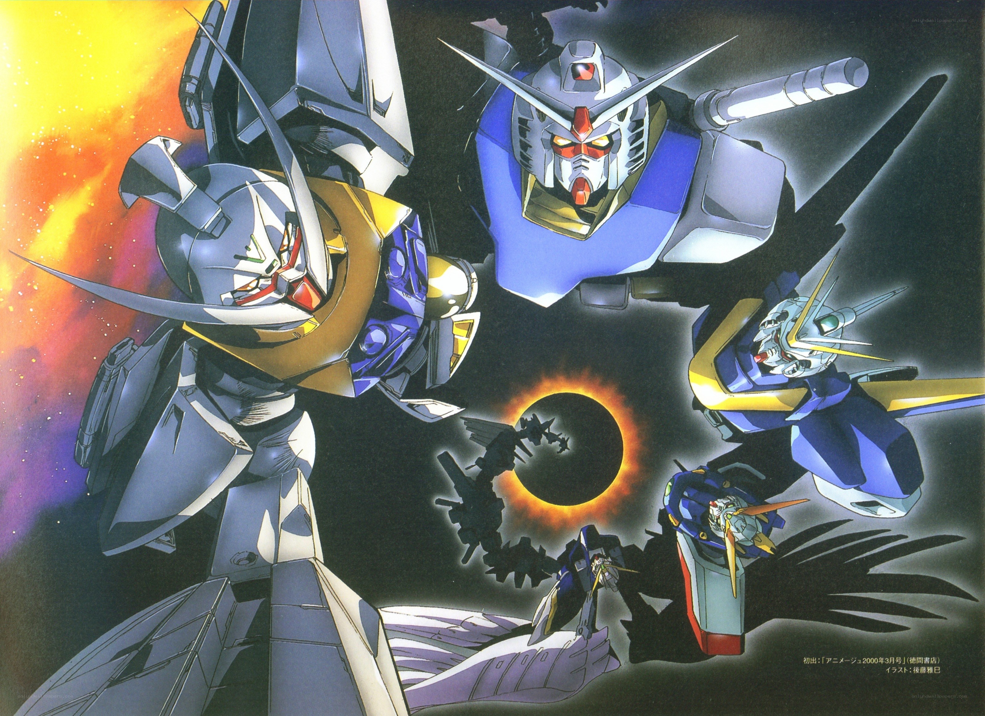 Gundam mechs in space