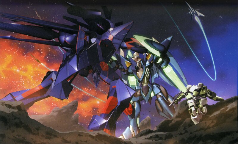 Gundam mechs in space battle