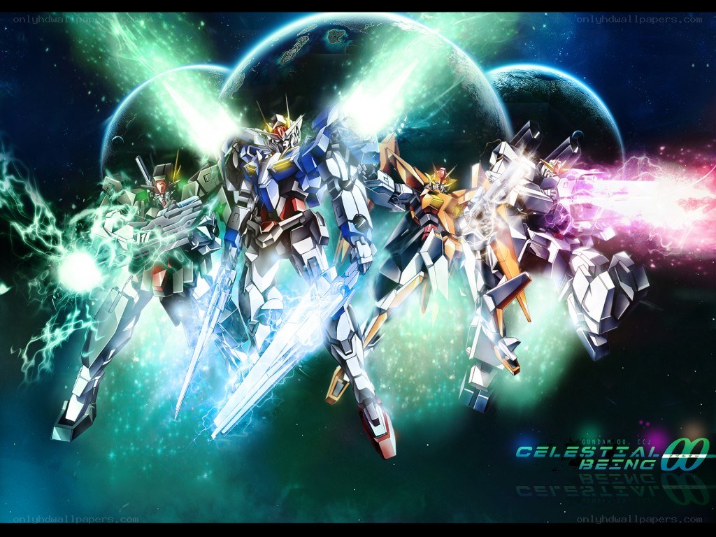 Gundam mechs in space