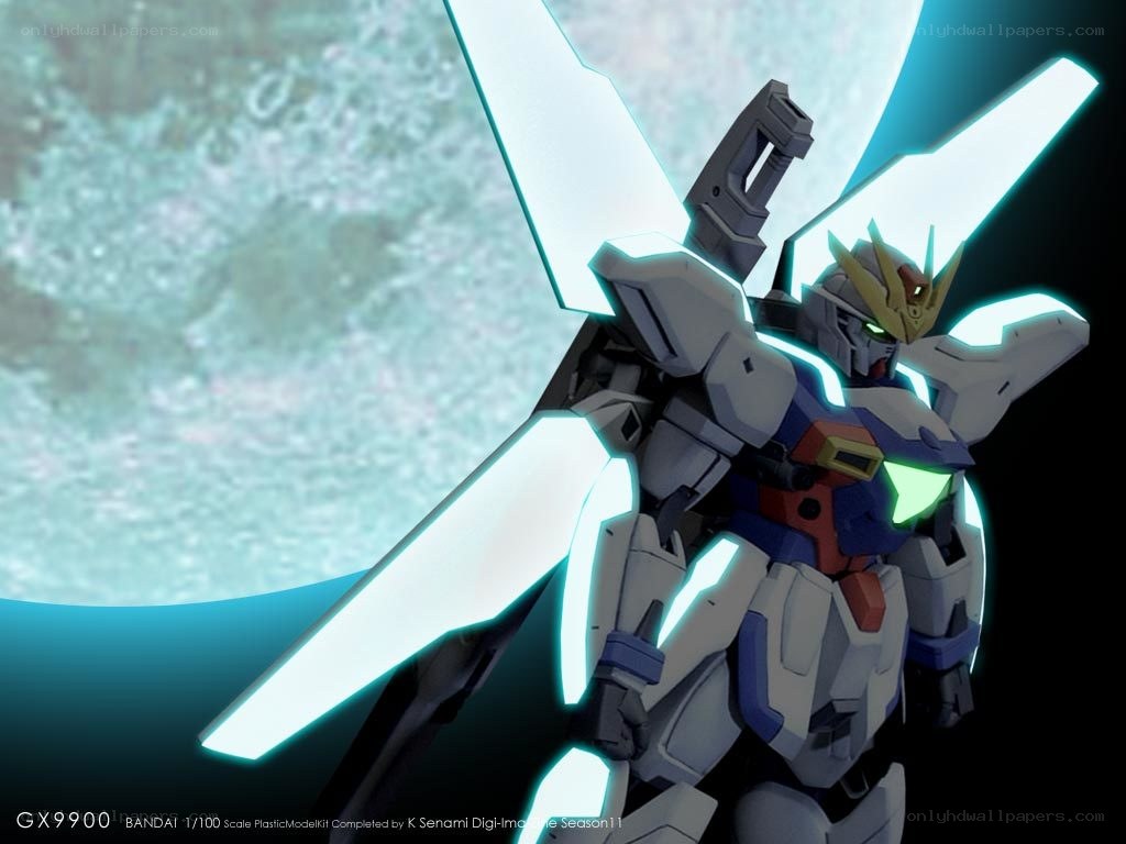 Gundam model with glowing blades