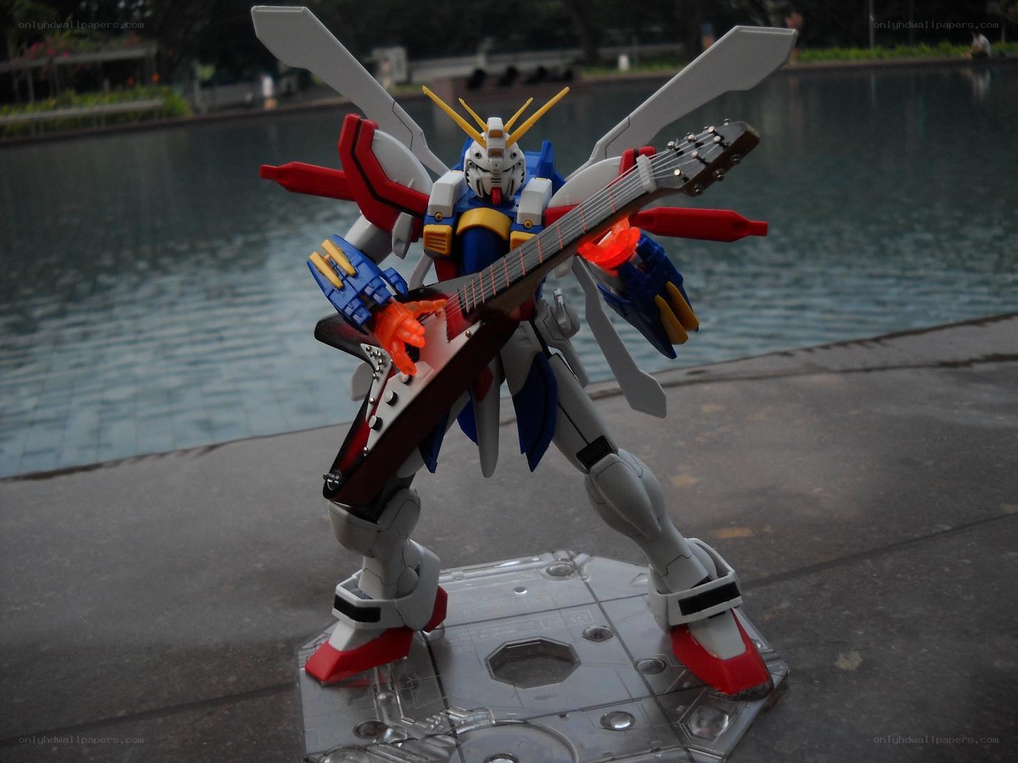 Gundam model with guitar