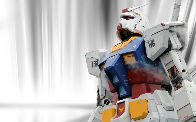 Gundam model with steam