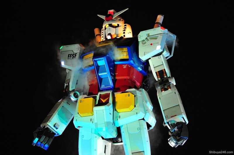 Gundam robot at night