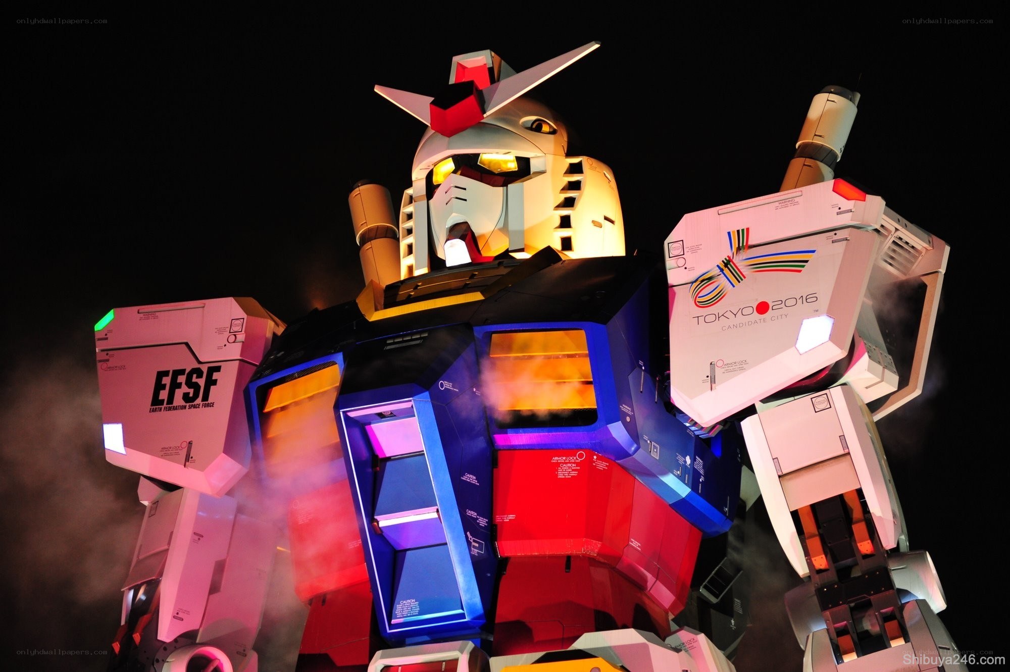Gundam robot at night