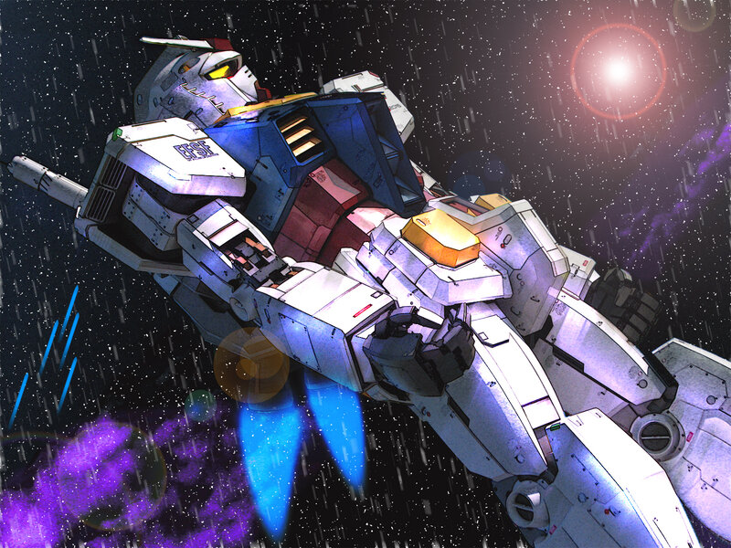 Gundam Robot in Space — White, Dramatic, Night, Digital Art