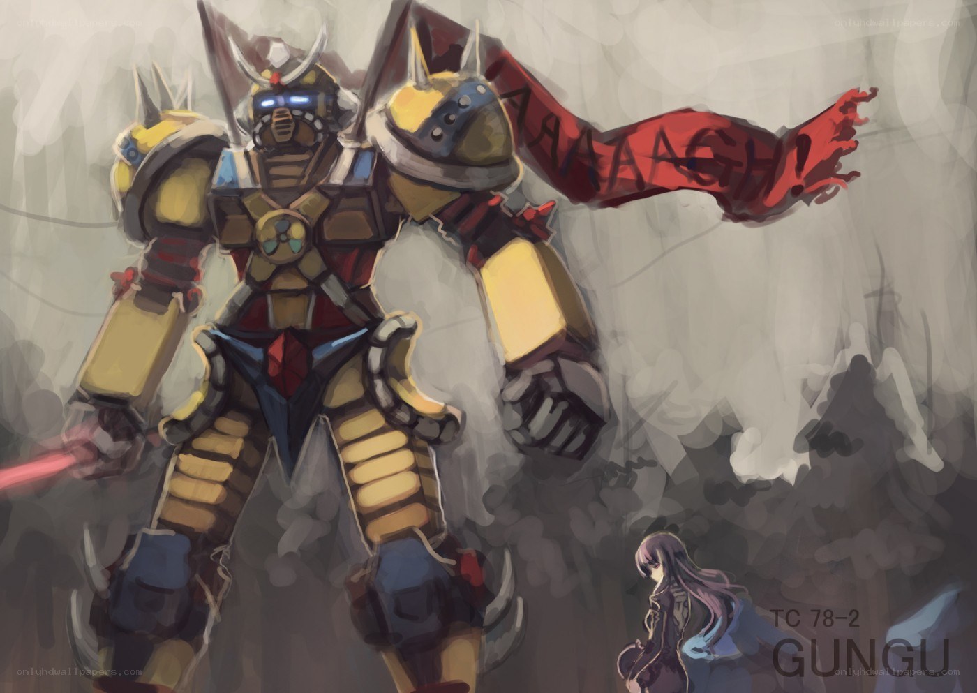 Gundam robot with red scarf