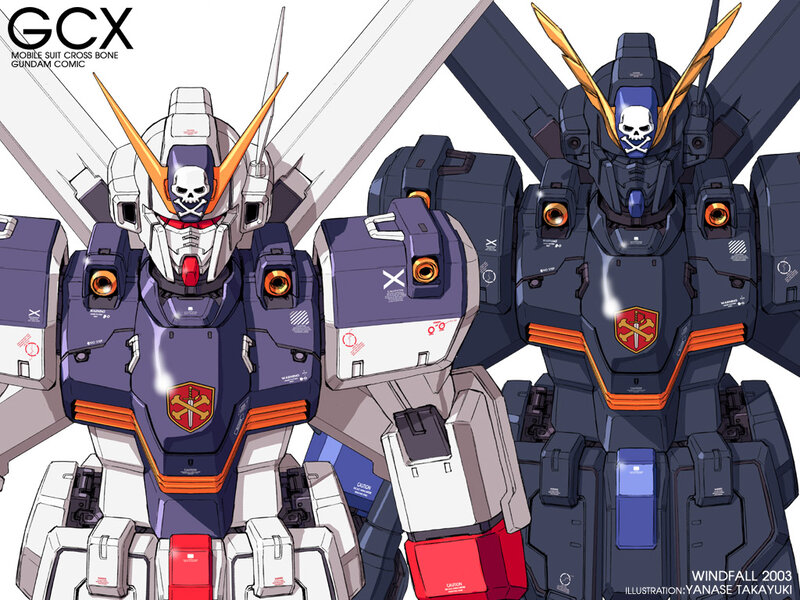 Gundam robots with skull motifs