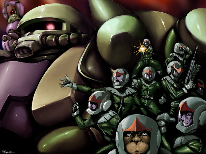 Gundam soldiers and mobile suit