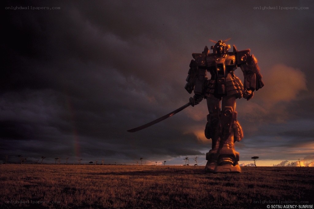 Gundam stands in a field