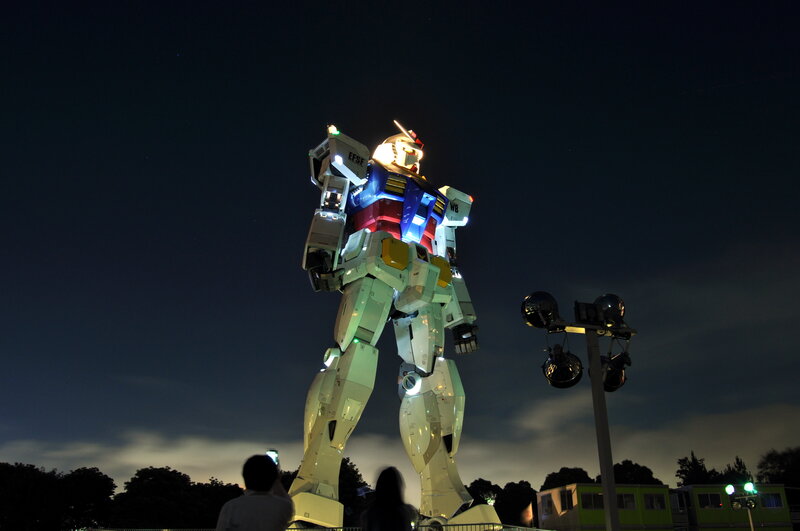 Gundam statue at night