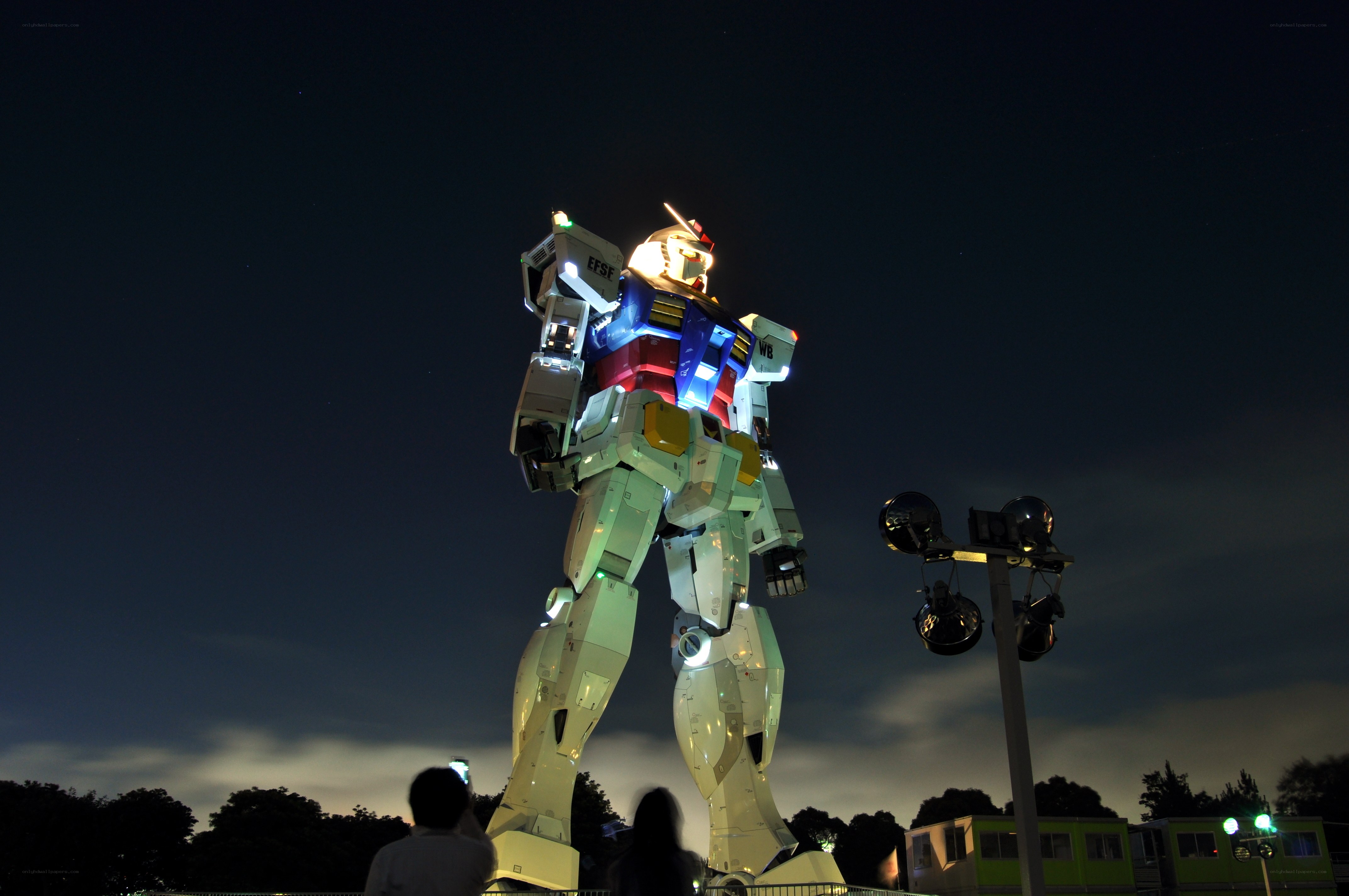Gundam statue at night
