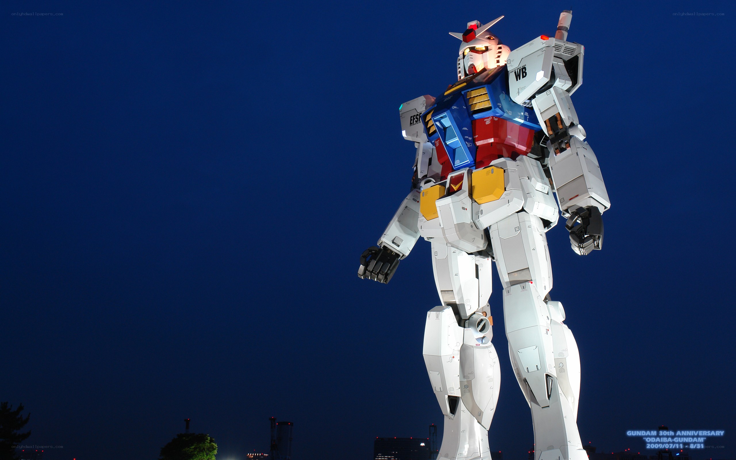 Gundam statue at night