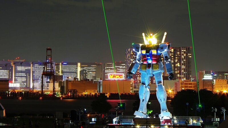 Gundam statue at night