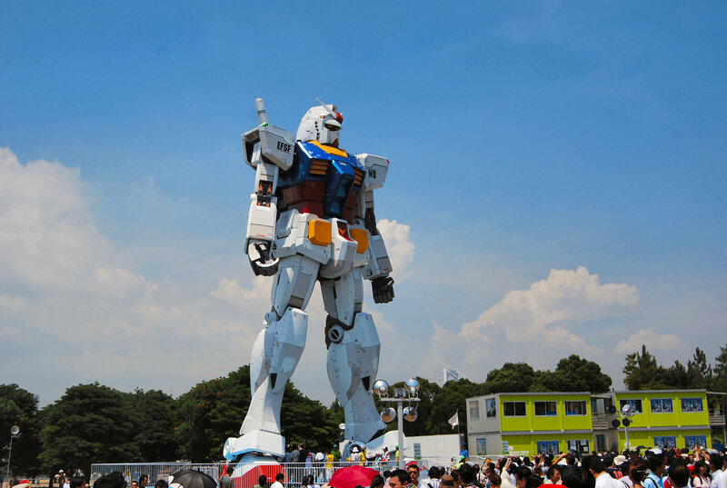 Gundam statue at outdoor event