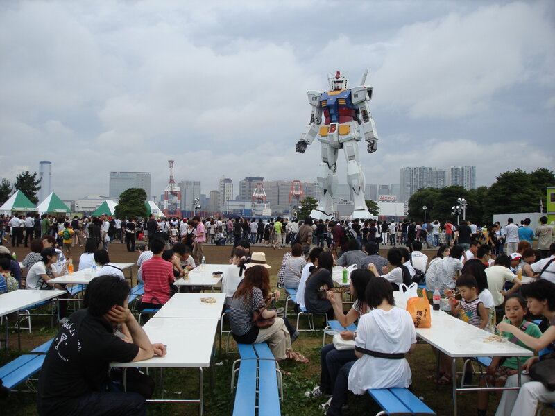 Gundam statue at outdoor event