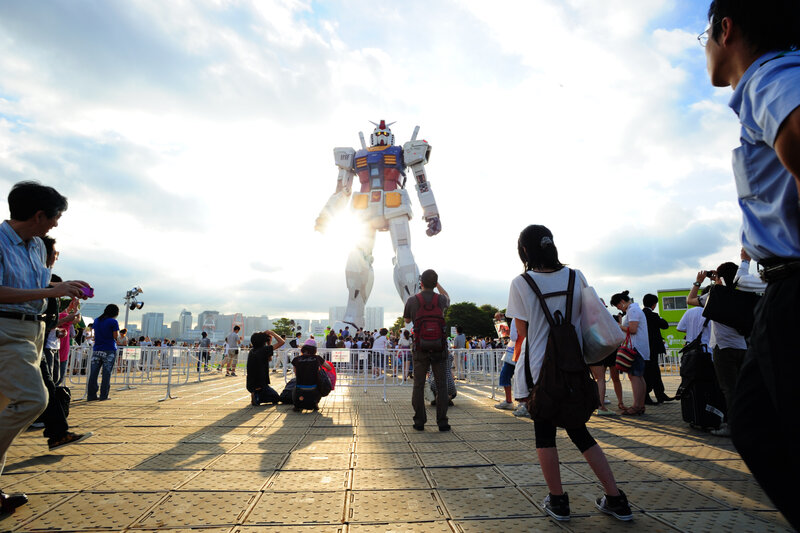 Gundam statue at outdoor event