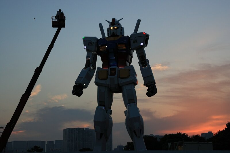 Gundam statue at sunset
