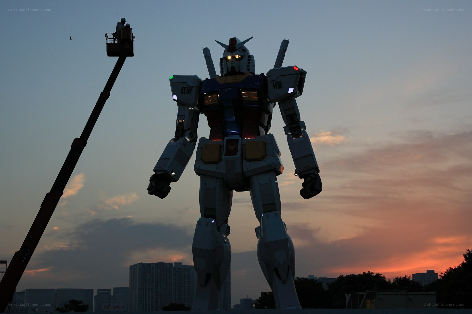 Gundam statue at sunset