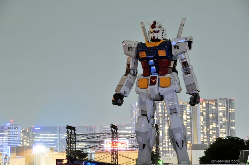 Gundam statue in cityscape
