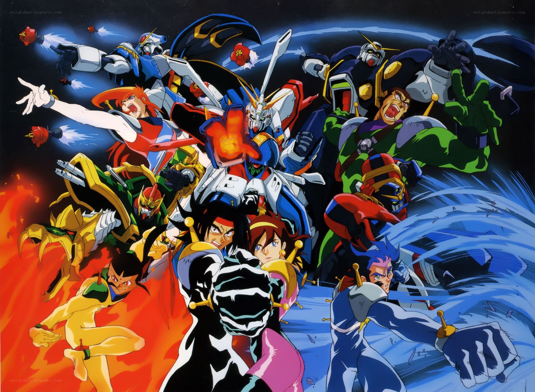 Gundam Wing cast in action