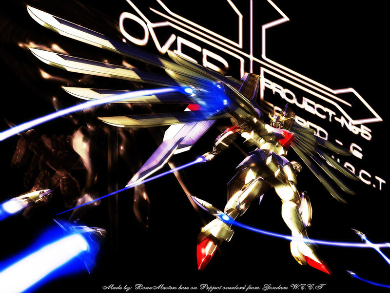 Gundam with blue energy beams