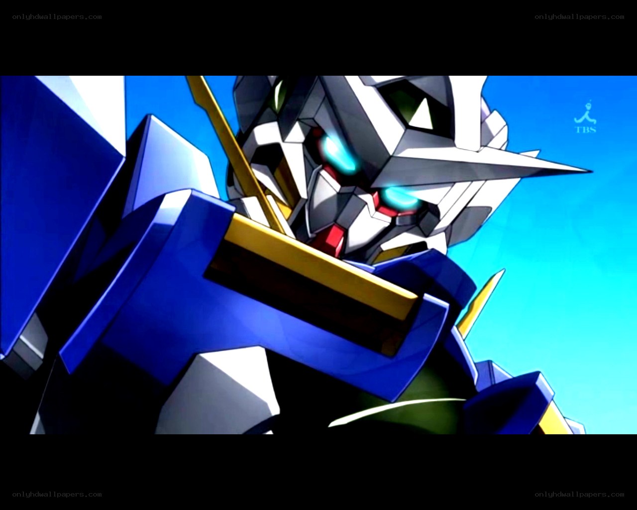 Gundam with glowing eyes