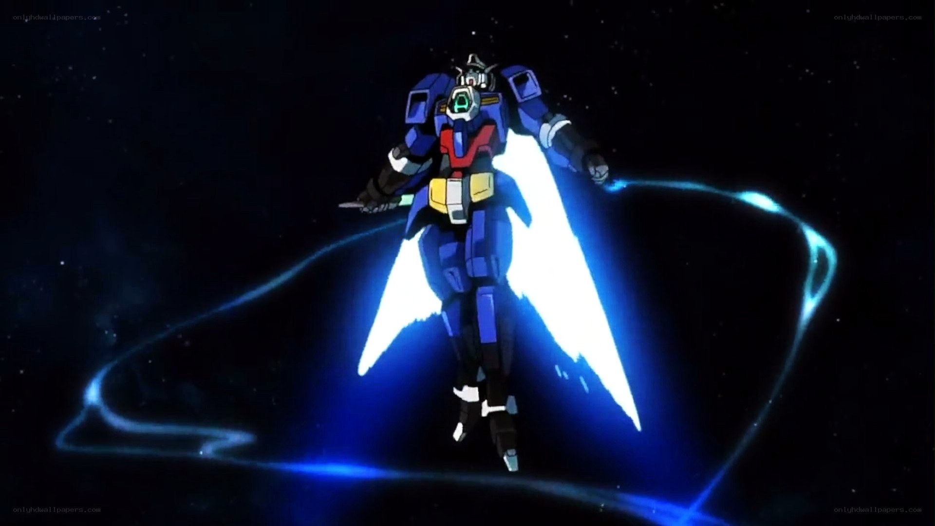 gundam with glowing wings