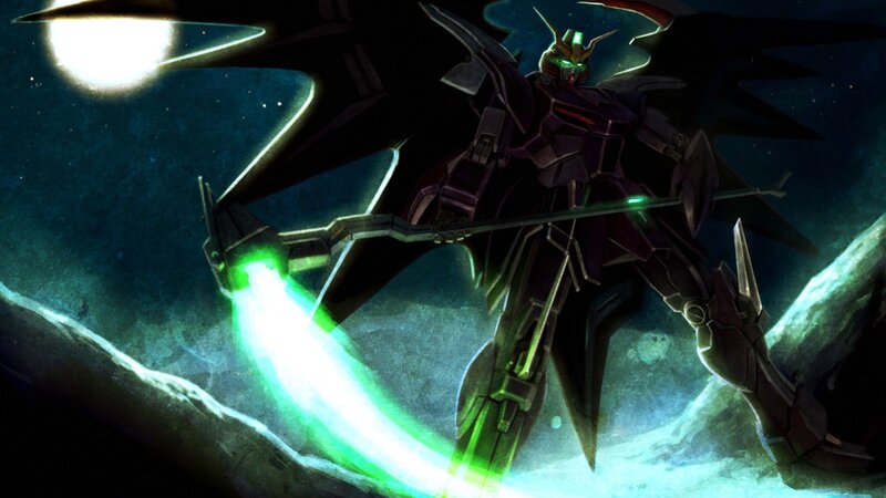 Gundam with green beam saber