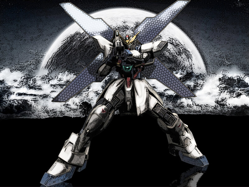 Gundam with solar panels