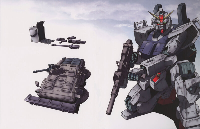Gundam with weapons and tank