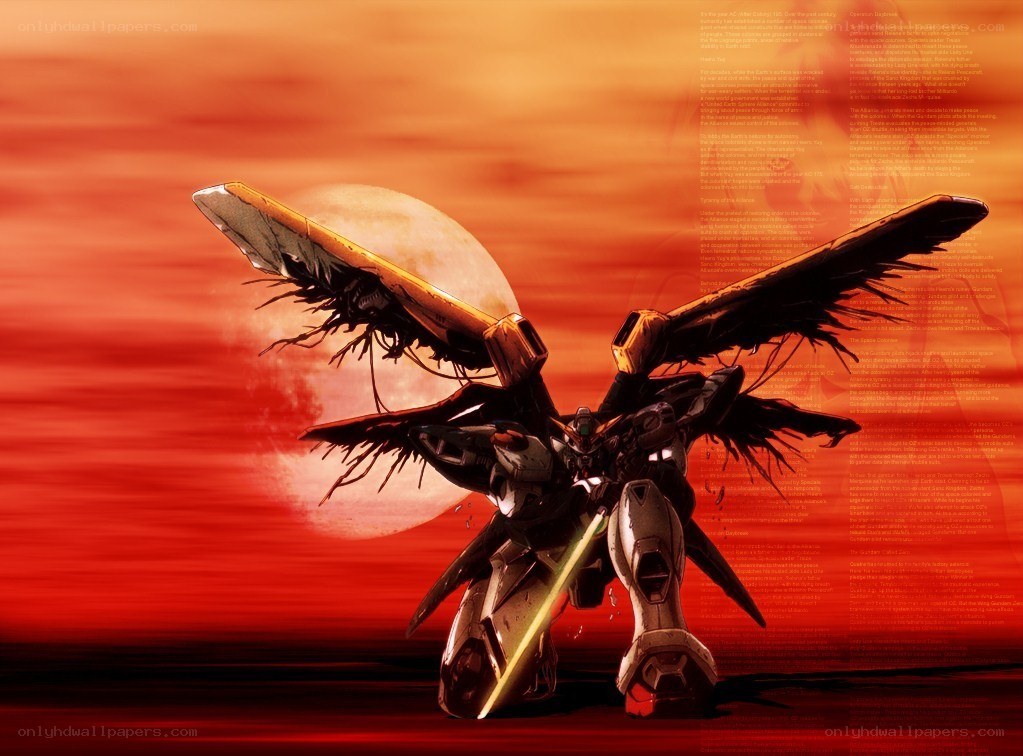 Gundam with wings at sunset