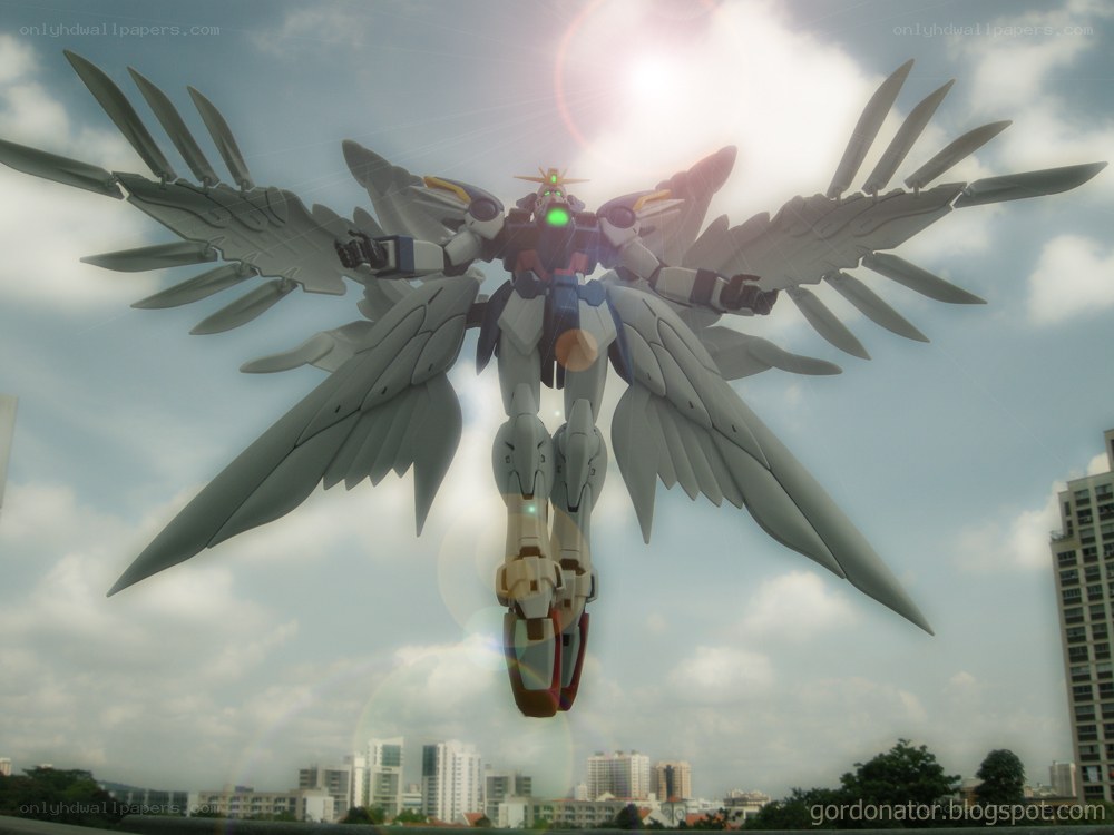 gundam with wings in sky