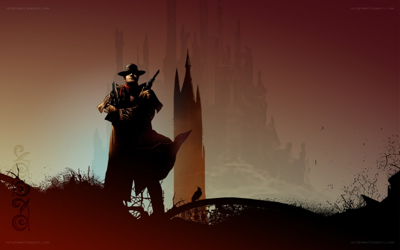 gunman in a desolate landscape