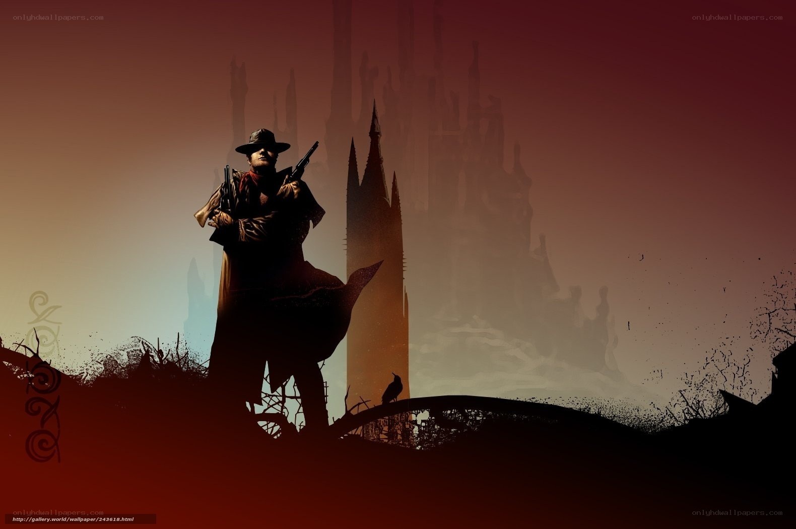 gunman in a desolate landscape