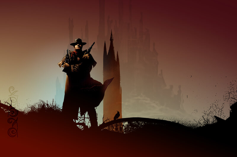 gunman in a red sunset
