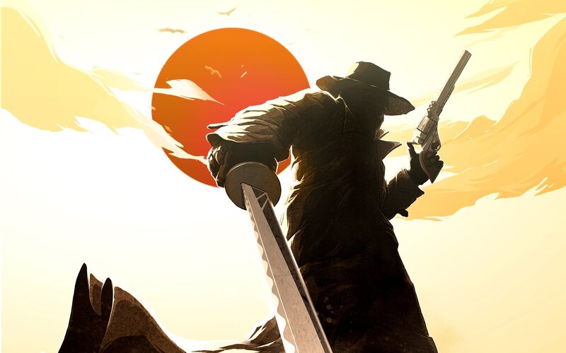 gunman in sunset silhouette