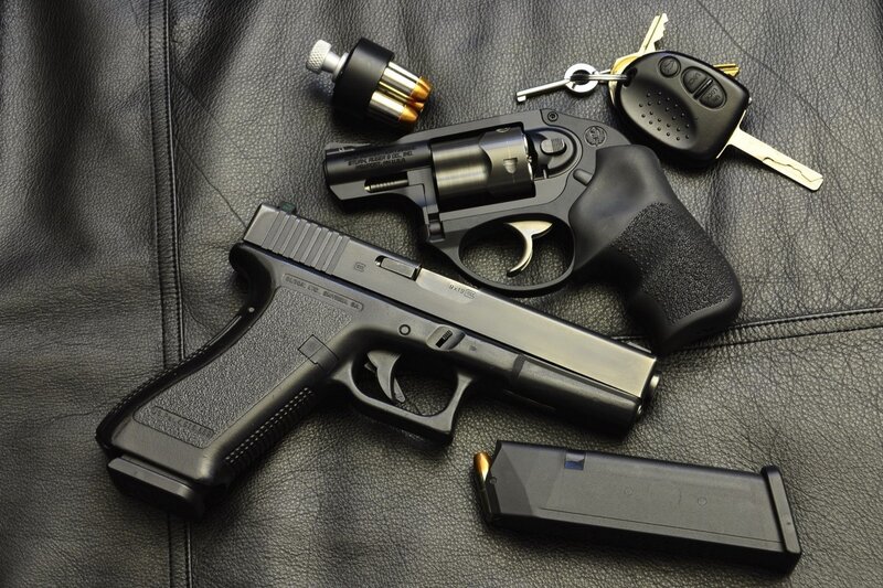 Guns and keys on leather
